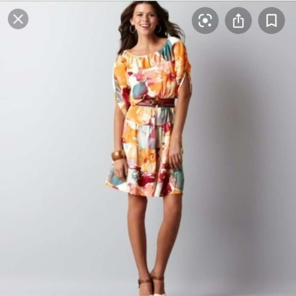 Ann Taylor Loft Watercolor Floral Print Peasant Tiered Dress, size S